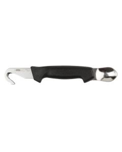 Gutting and Cleaning Hook Knife, Propylene Handle with Spoon, Black